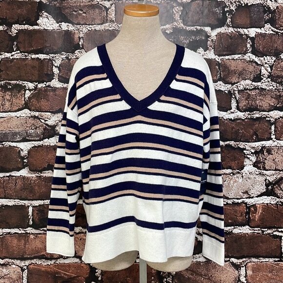 Lucky Brand Pullover Sweater NWT Striped V-Neck Blue White Size Medium M - Picture 5 of 14